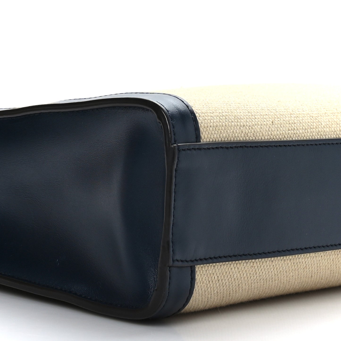 Canvas Calfskin Logo Print Small Vertical Cabas Natural Navy