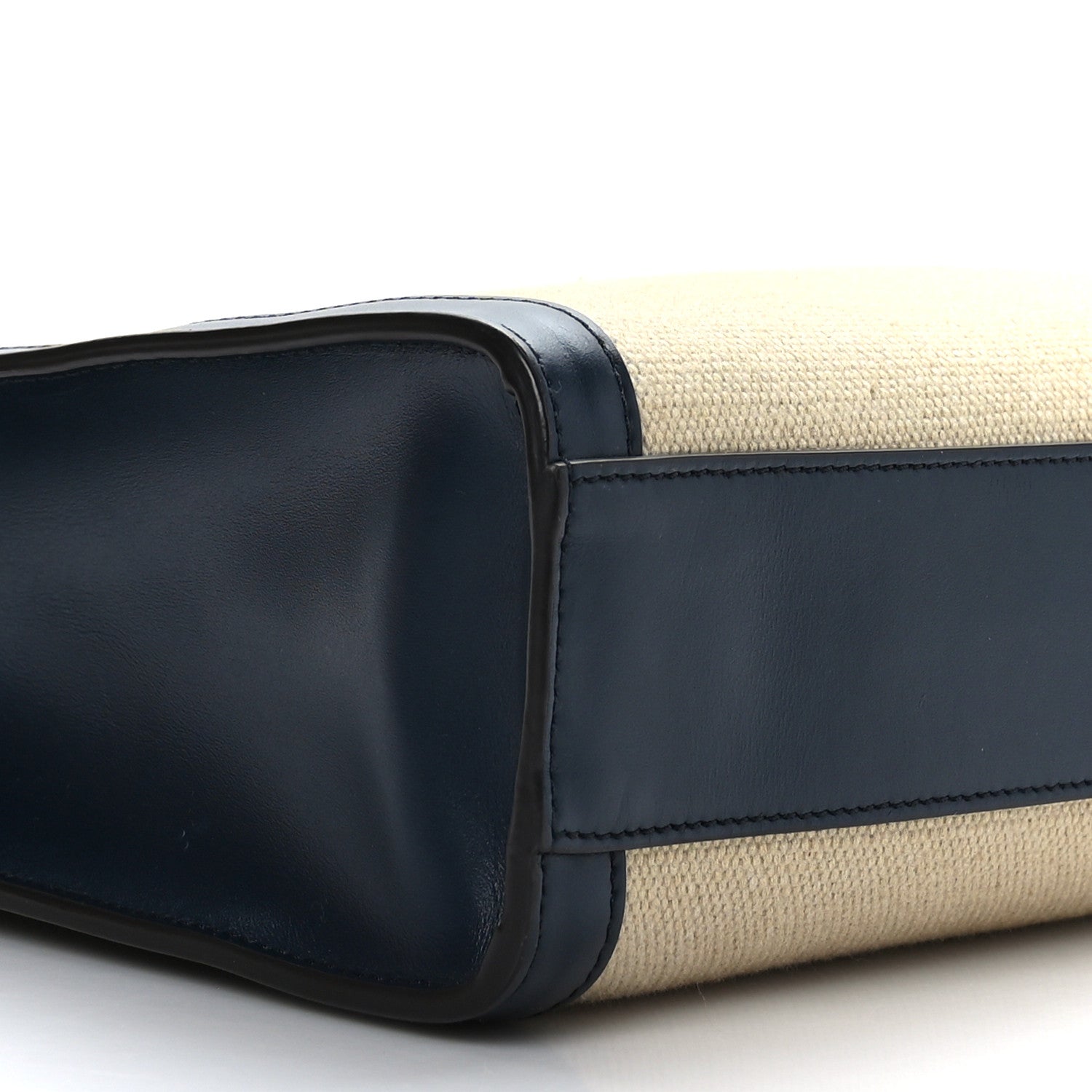 Celine Canvas Calfskin Logo Print Small Vertical Cabas Natural Navy 5 of 9