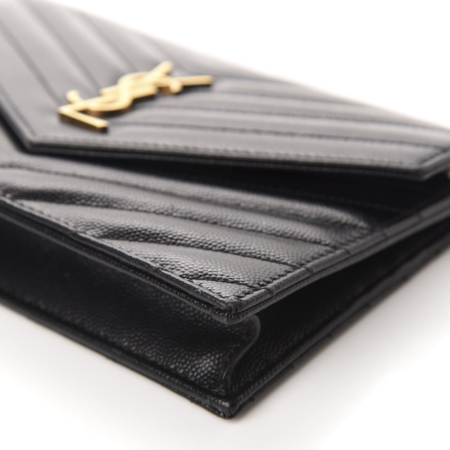 Grain De Poudre Matelasse Chevron Monogram Envelope Chain Wallet Black