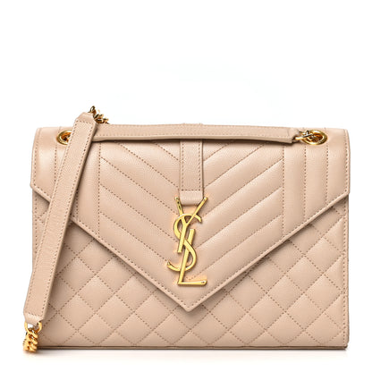 Saint Laurent Grain De Poudre Textured Mixed Matelasse Medium Triquilt Monogram Satchel Dark Beige 1 of 9