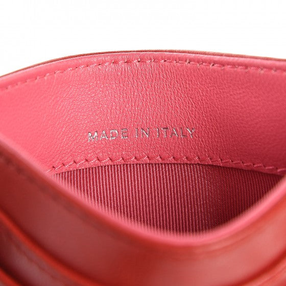Lambskin Quilted Card Holder Red Pink