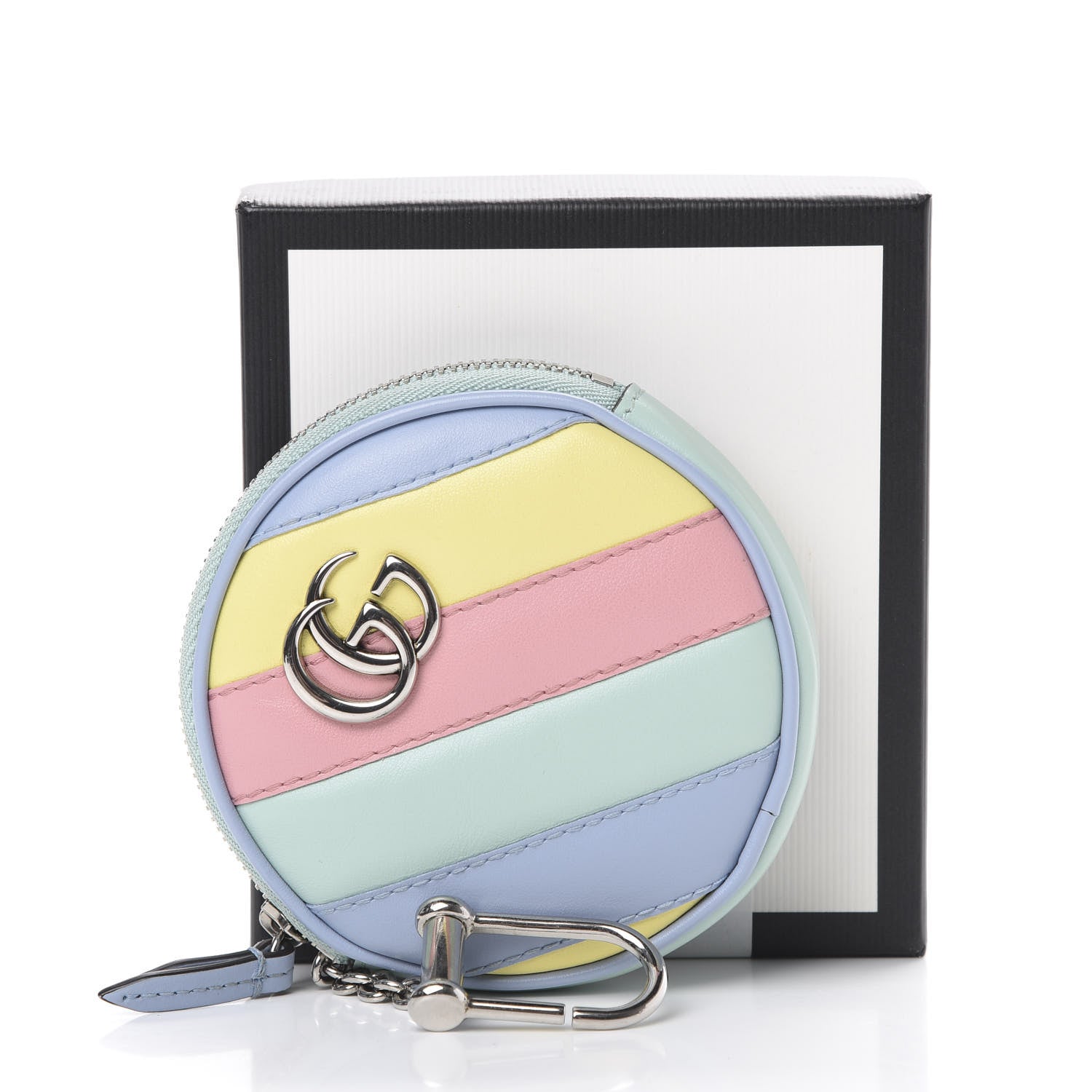 Gucci Calfskin Matelasse Diagonal GG Marmont Round Coin Purse Multicolor Pastel 7 of 7