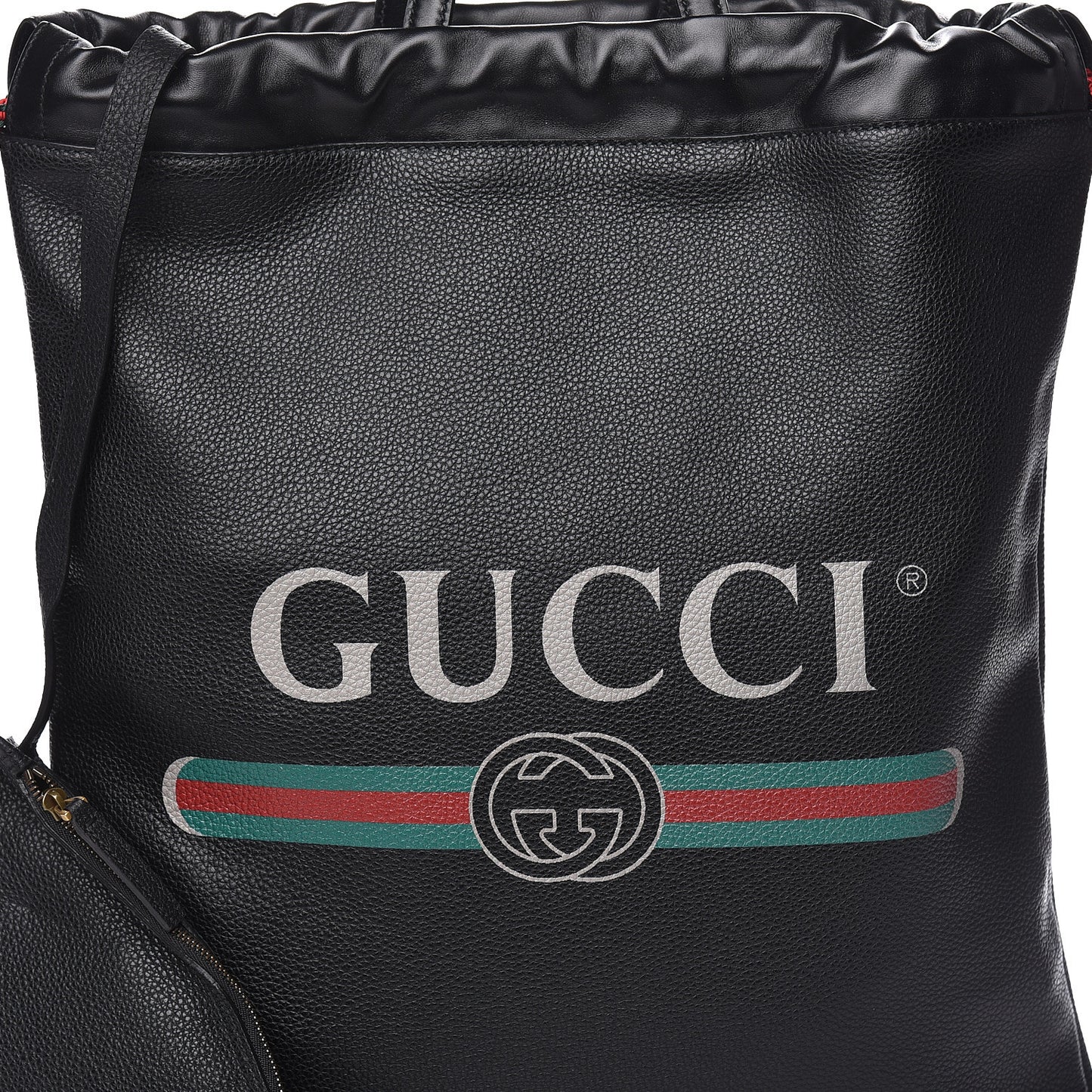 Calfskin Logo Drawstring Backpack Black