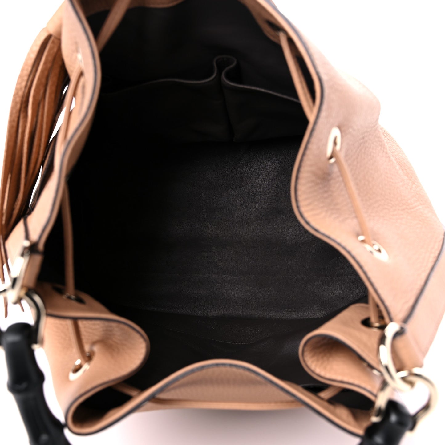 Pebbled Calfskin Miss Bamboo Bucket Bag Camelia