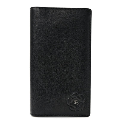 Chanel Goatskin Camellia Embossed Yen Wallet Black 1 of 6