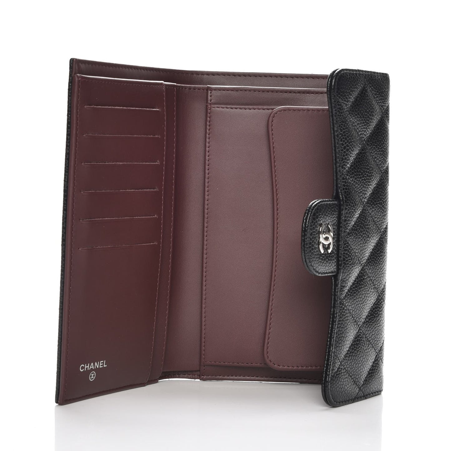 Caviar Quilted Long Flap Wallet Black