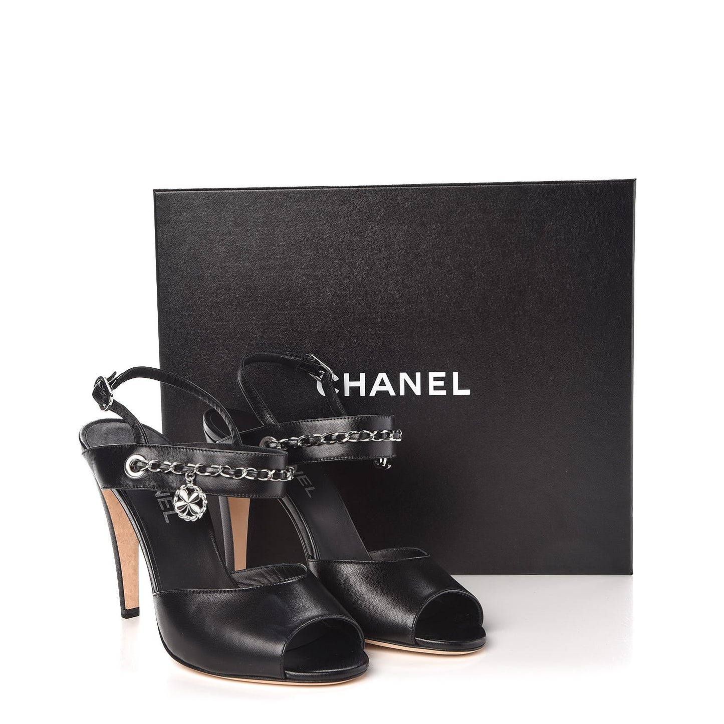 Lambskin CC Chain Sandals 39 Black