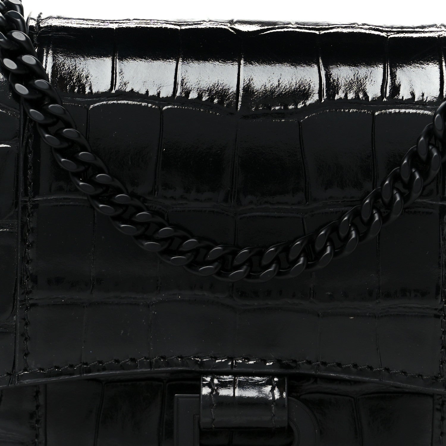 Balenciaga Shiny Calfskin Monochrome Crocodile Embossed Hourglass Chain Bag Black 9 of 11