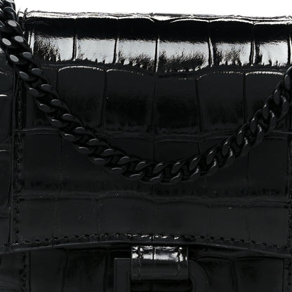 Balenciaga Shiny Calfskin Monochrome Crocodile Embossed Hourglass Chain Bag Black 9 of 11