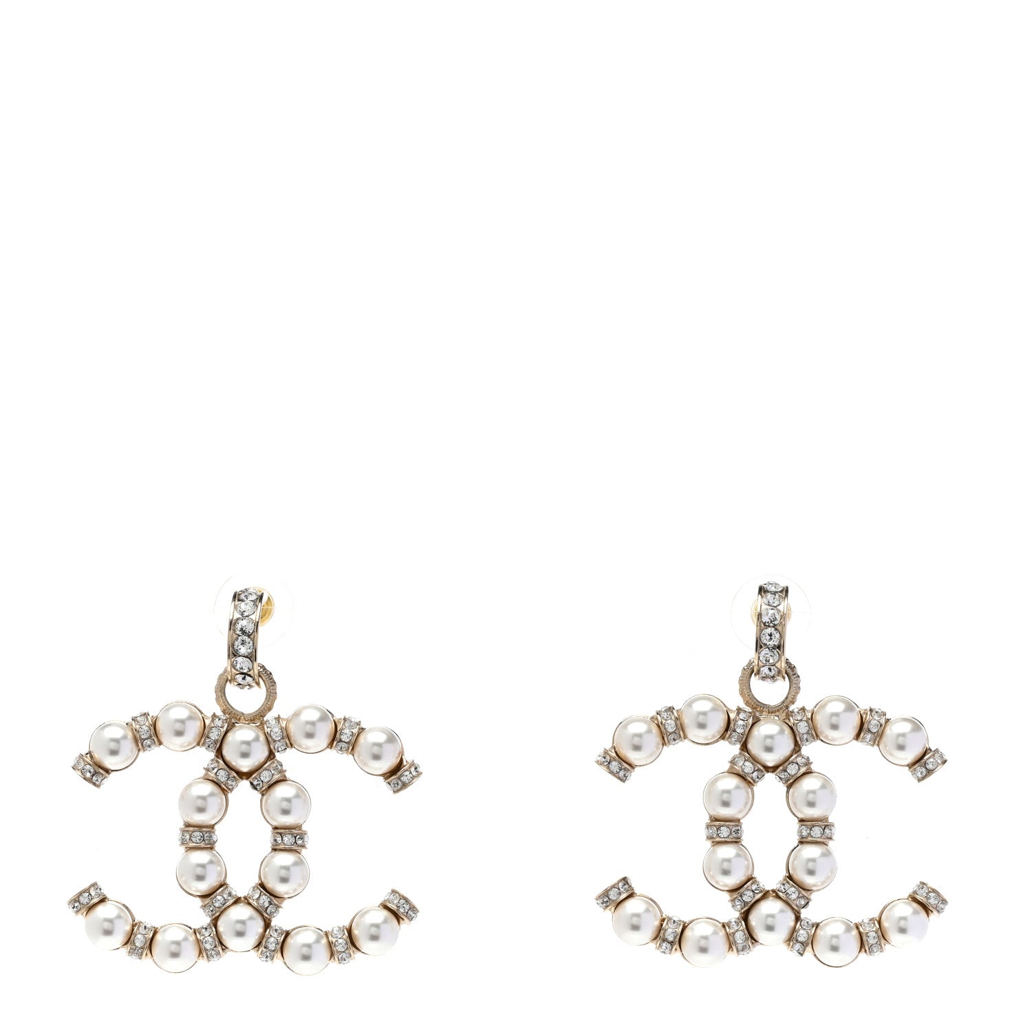 Chanel Pearl Crystal Nefertiti CC Drop Earrings Gold 1 of 5