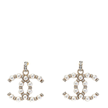 Chanel Pearl Crystal Nefertiti CC Drop Earrings Gold 1 of 5