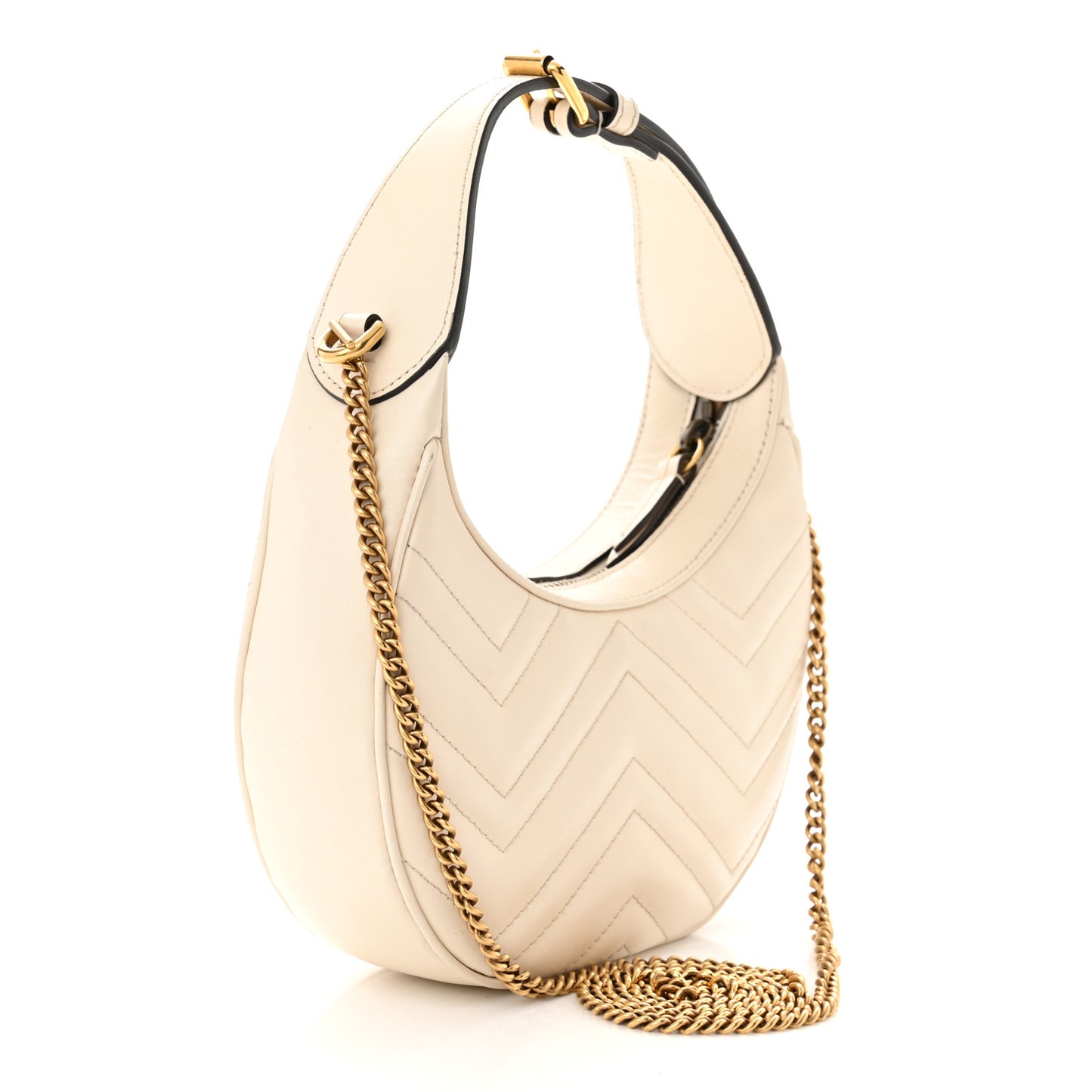 Calfskin Matelasse Chevron Mini GG Marmont Half Moon Hobo Mystic White