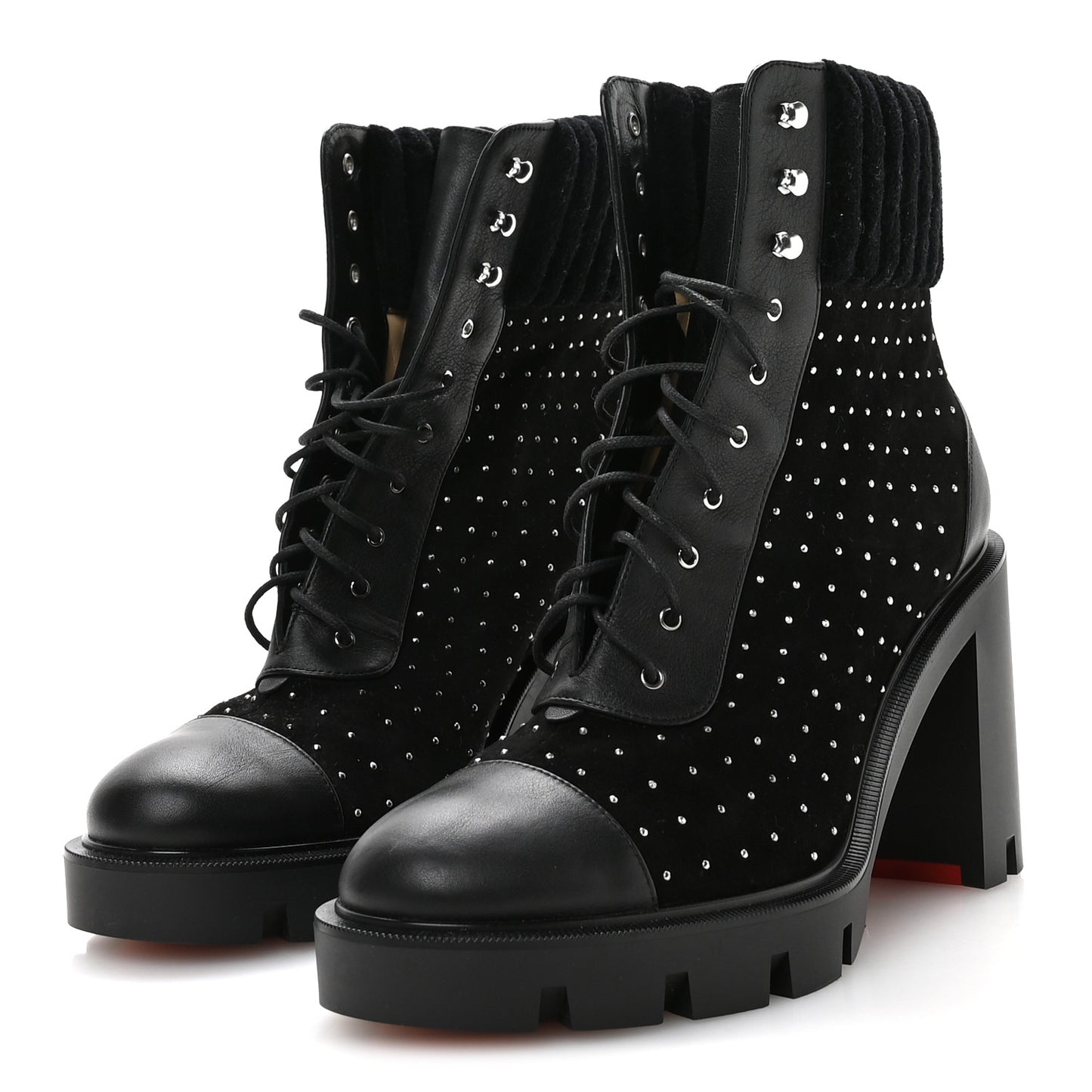 Calfskin Suede Cake Velvet Studded Dakita Lug 70 Boots 40.5 Black