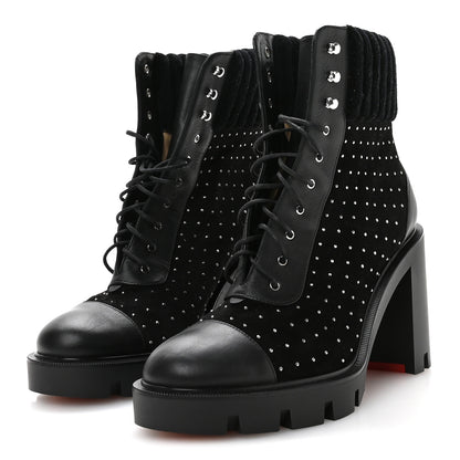Christian Louboutin Calfskin Suede Cake Velvet Studded Dakita Lug 70 Boots 40.5 Black 4 of 7