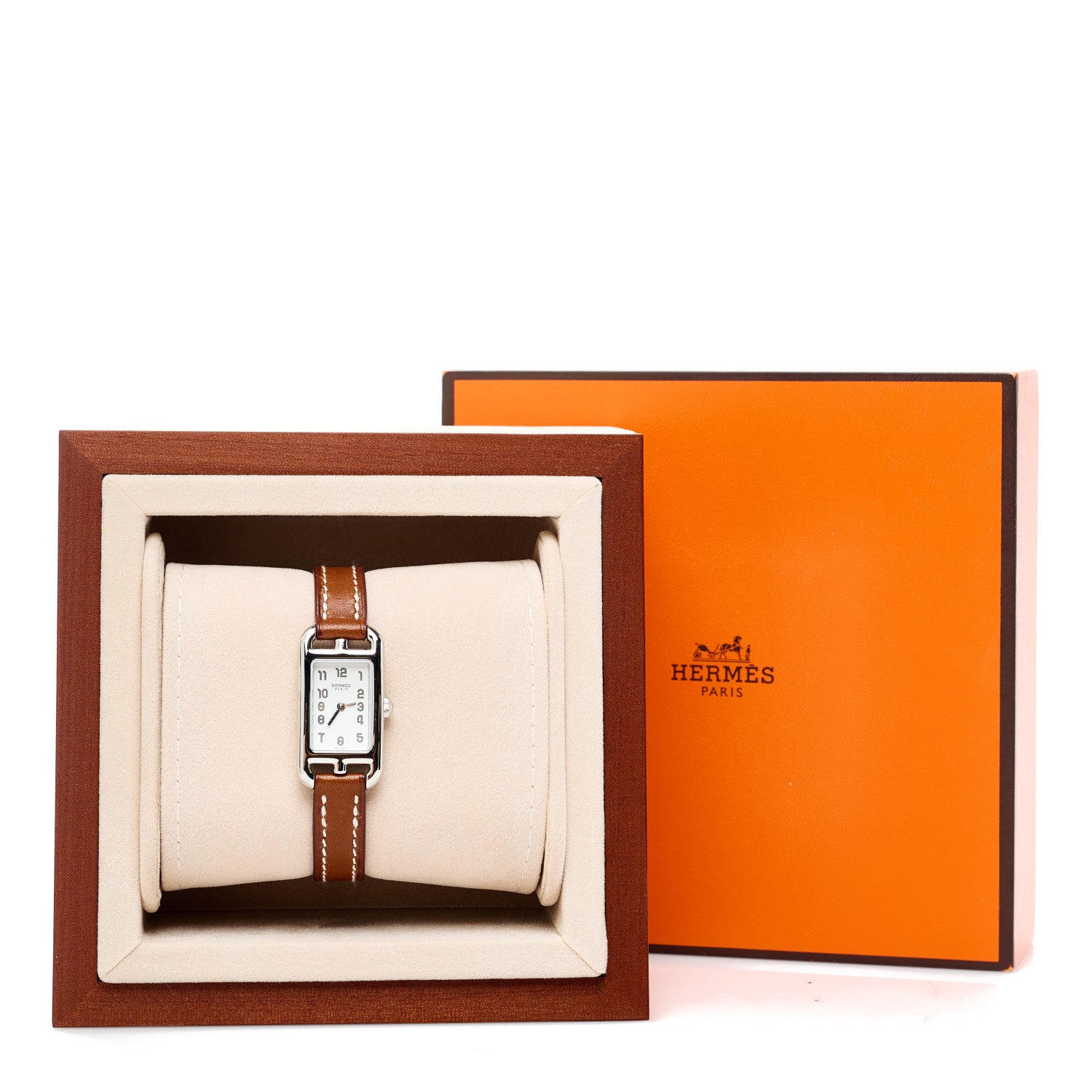 Hermes Stainless Steel Barenia 17mm Nantucket Quartz Watch Fauve