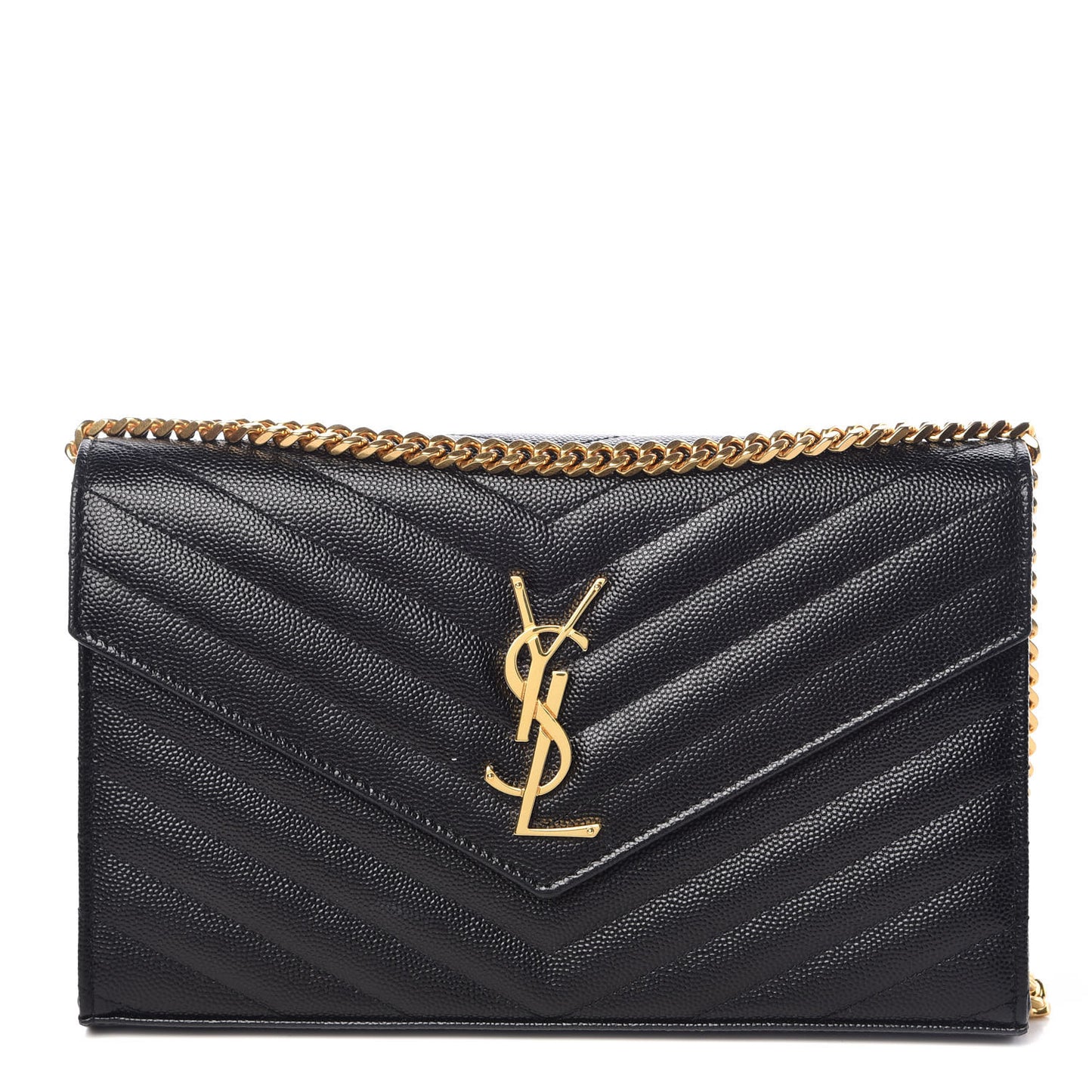 Grain De Poudre Matelasse Chevron Monogram Chain Wallet Black