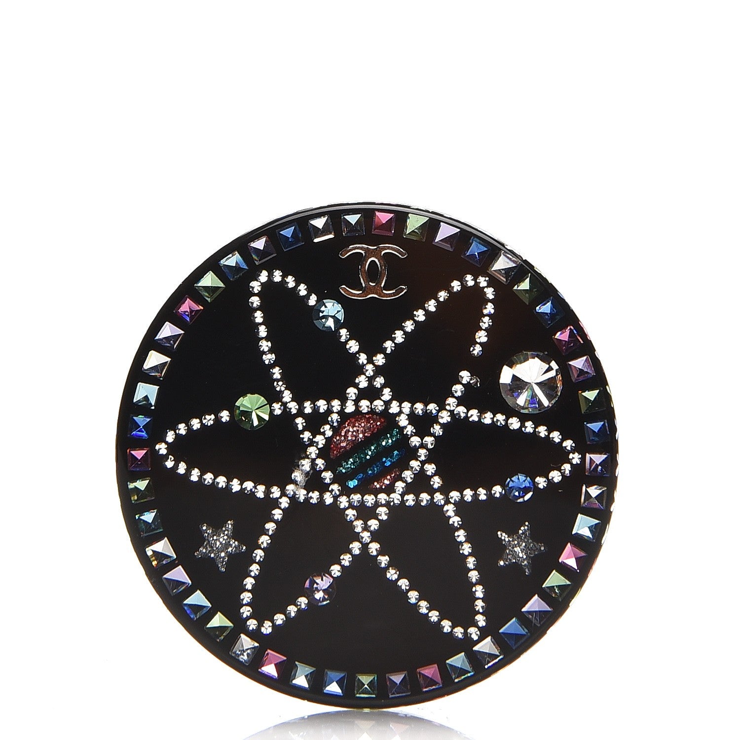 Chanel Glittered Resin Strass Brooch Black Pink 1 of 4