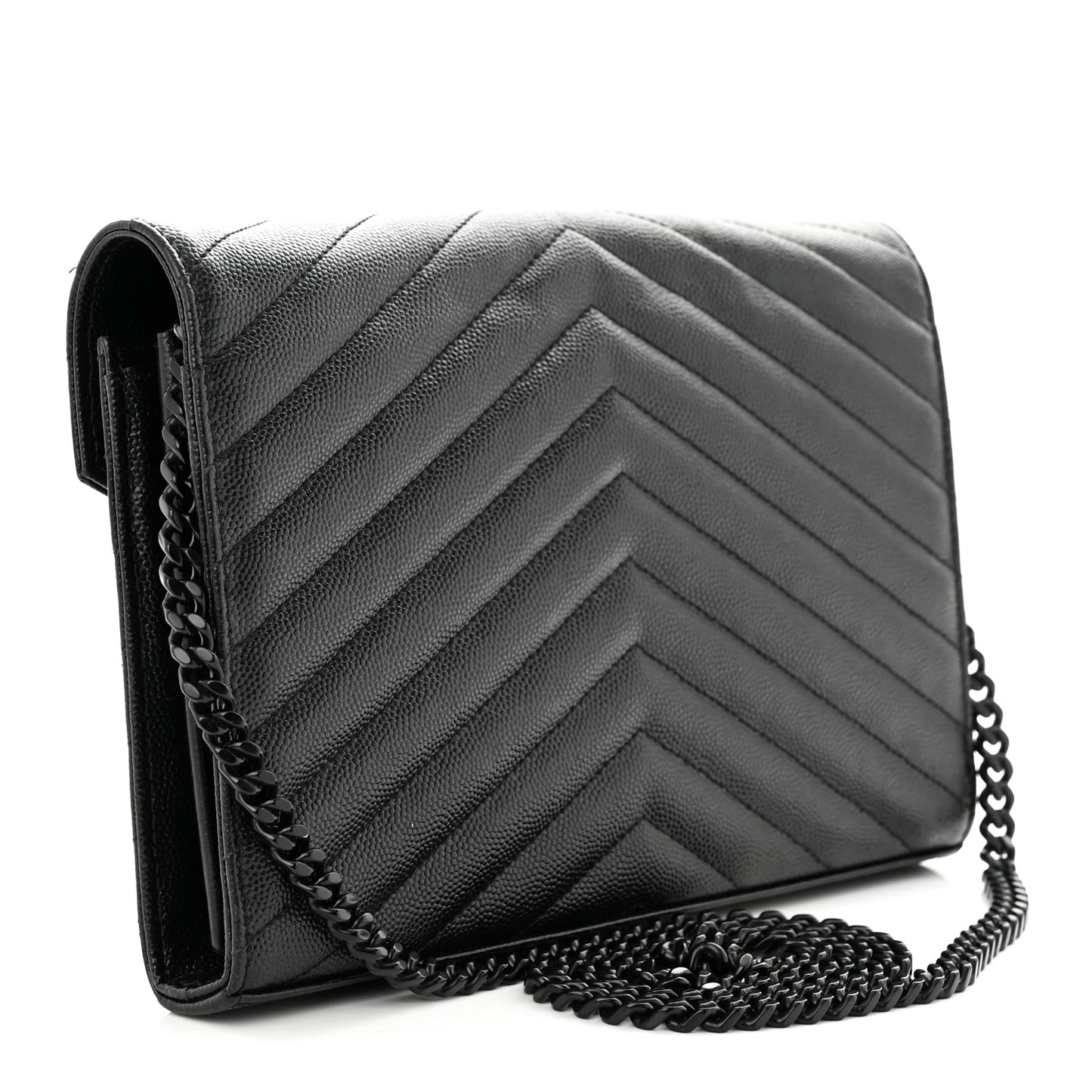 Grain De Poudre Matelasse Chevron Monogram Monochrome Chain Wallet Black