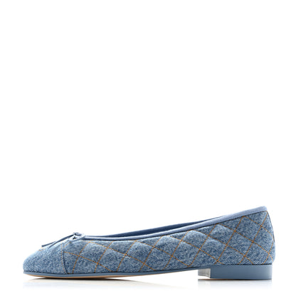 Chanel Denim Quilted CC Cap Toe Ballerina Flats 37 Light Blue 1 of 10