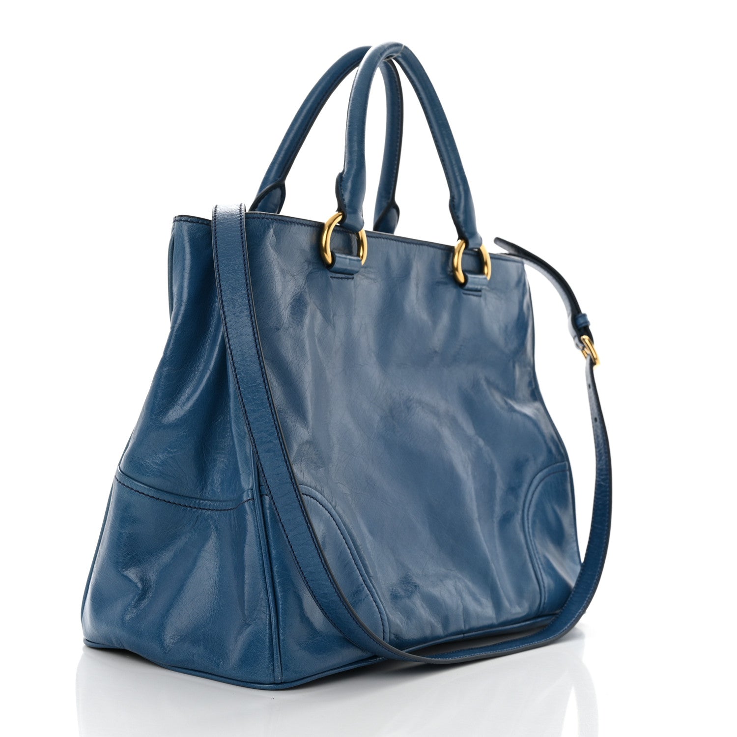 Miu Miu Vitello Shine Top Handle Satchel Oceano 2 of 13