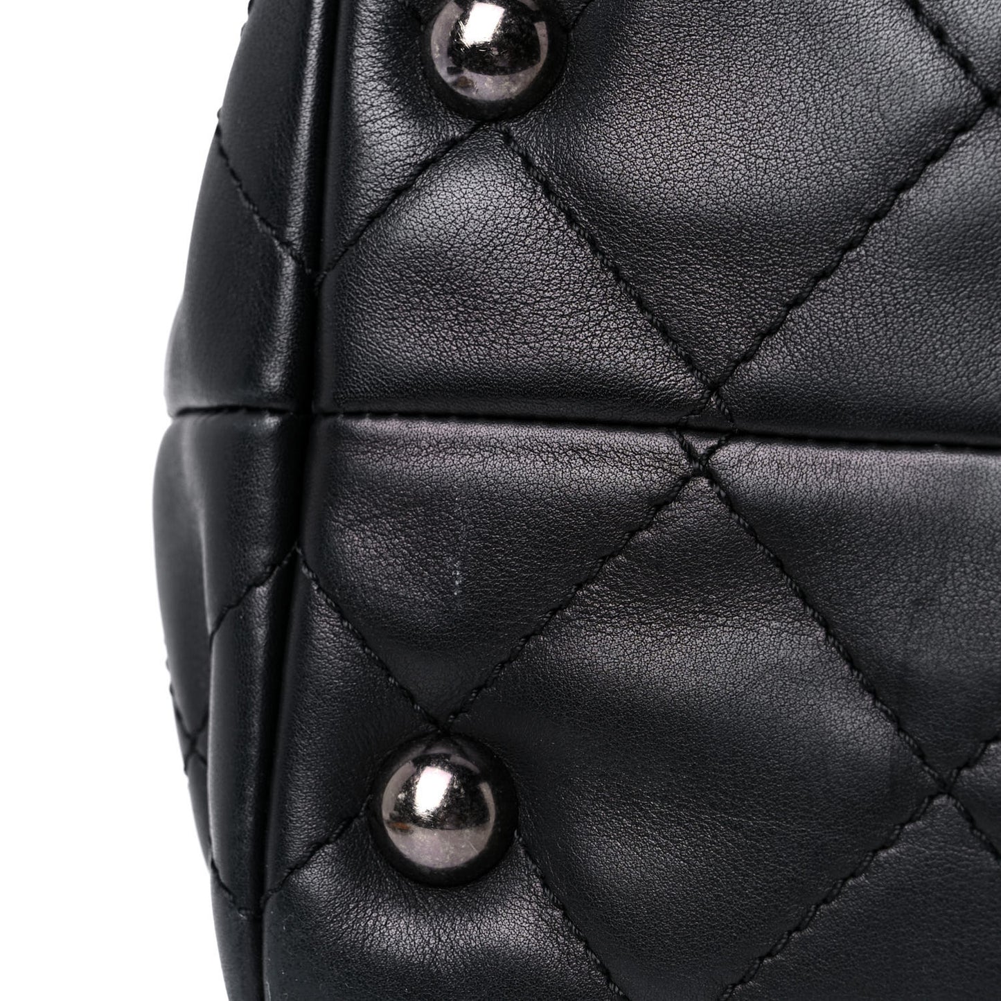 Sheepskin Quilted Chain Handle Large Shopping Tote Black