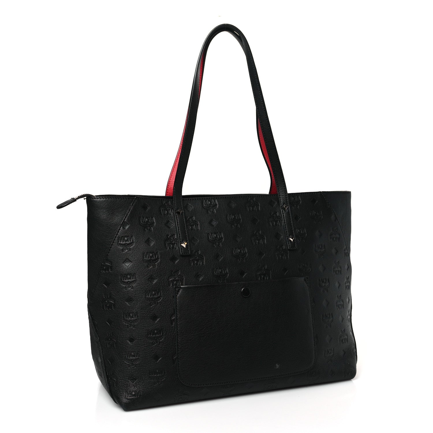 MCM Calfskin Ottomar Monogram Medium Klara Shopper Tote Black 3 of 10
