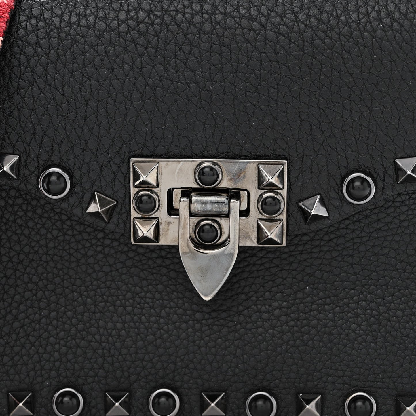 Calfskin Small Guitar Strap Rockstud Rolling Shoulder Flap Bag Black