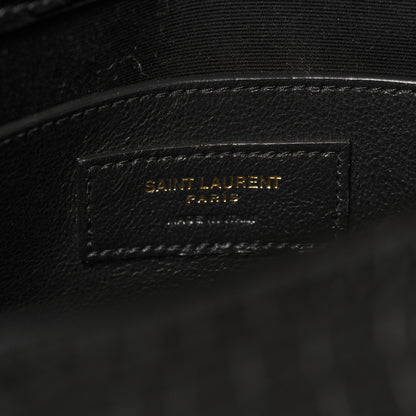 Saint Laurent Shiny Calfskin Crocodile Embossed Manhattan Baguette Black 6 of 9
