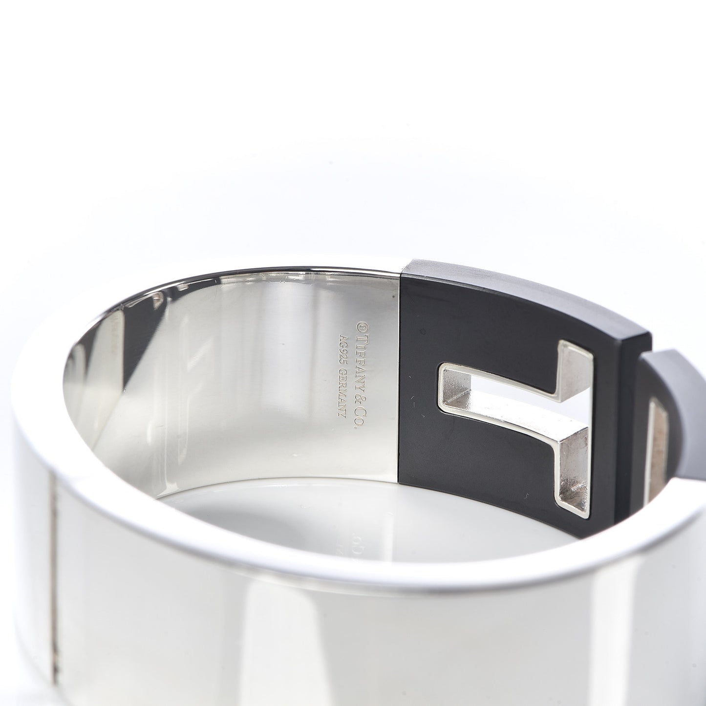 Sterling Silver Black Ceramic T Cutout Cuff Bracelet