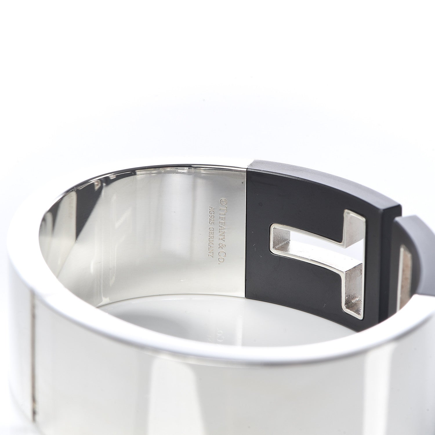 Tiffany Sterling Silver Black Ceramic T Cutout Cuff Bracelet 4 of 4