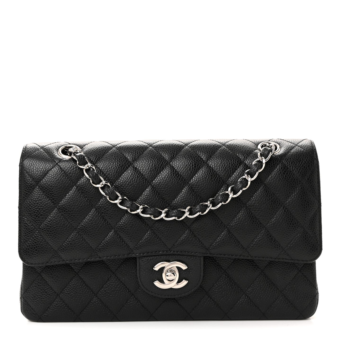 Caviar Quilted Medium Double Flap Black