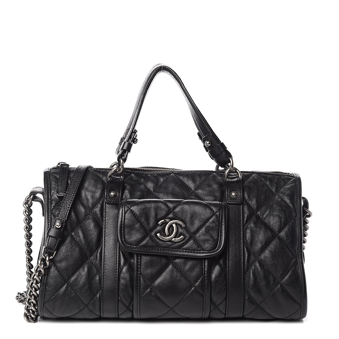 Calfskin Quilted Small Casual Riviera Bowling Bag Black