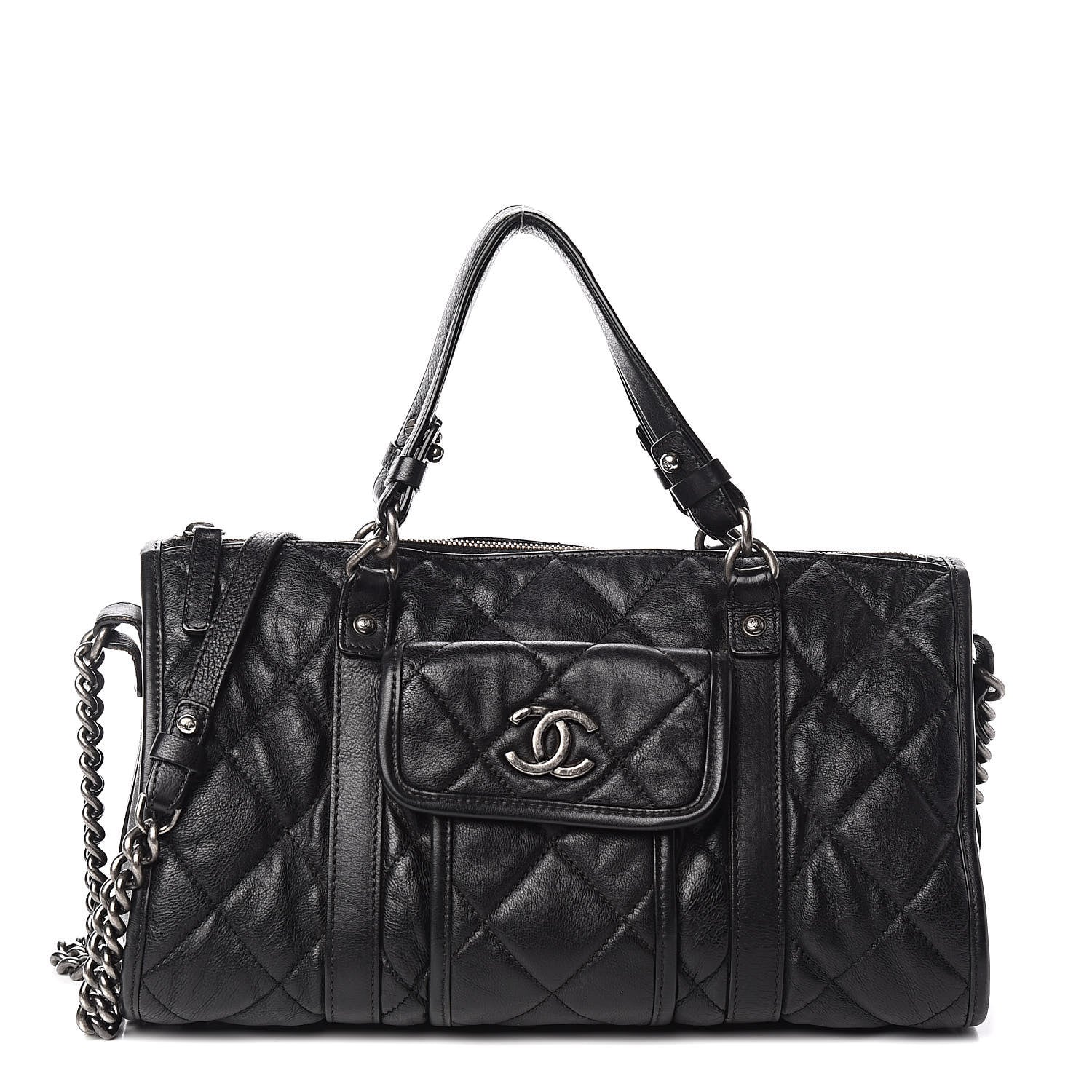 Chanel Calfskin Quilted Small Casual Riviera Bowling Bag Black 1 of 12