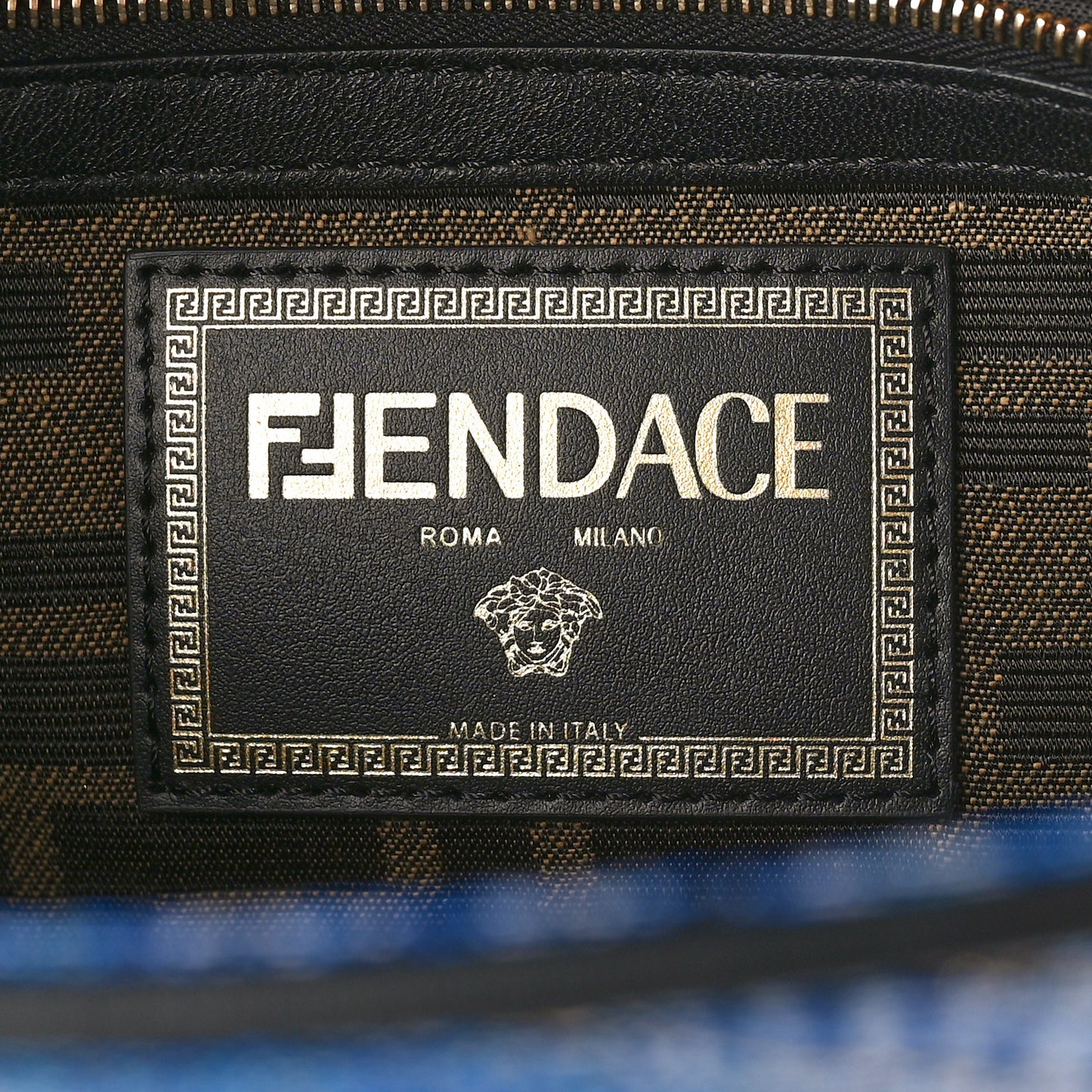 X VERSACE Denim Fendace Patchwork Baguette Blue