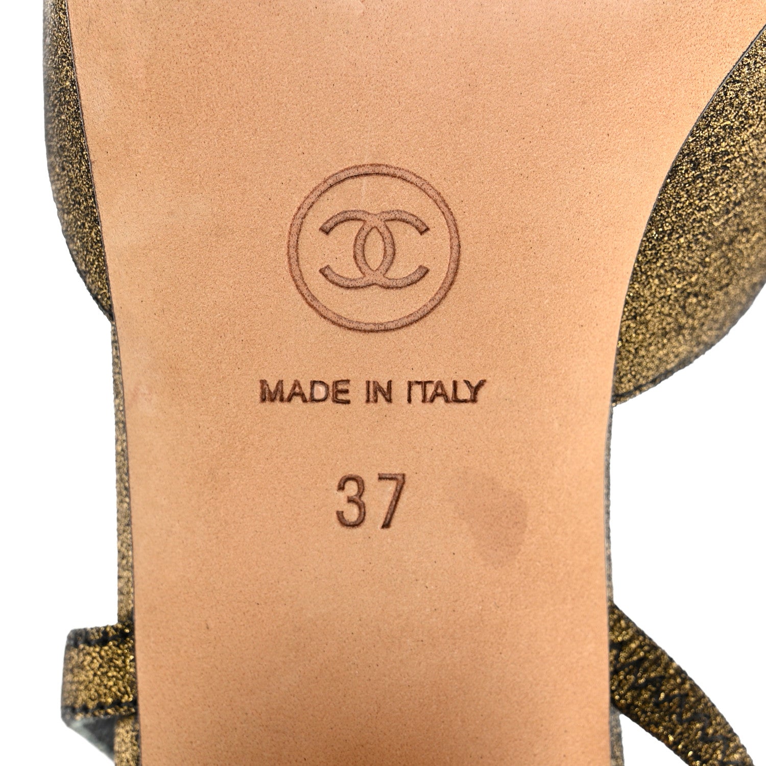 Chanel Metallic Lambskin Grosgrain Cap Toe CC Slingback Pumps 37 Gold Black 8 of 10