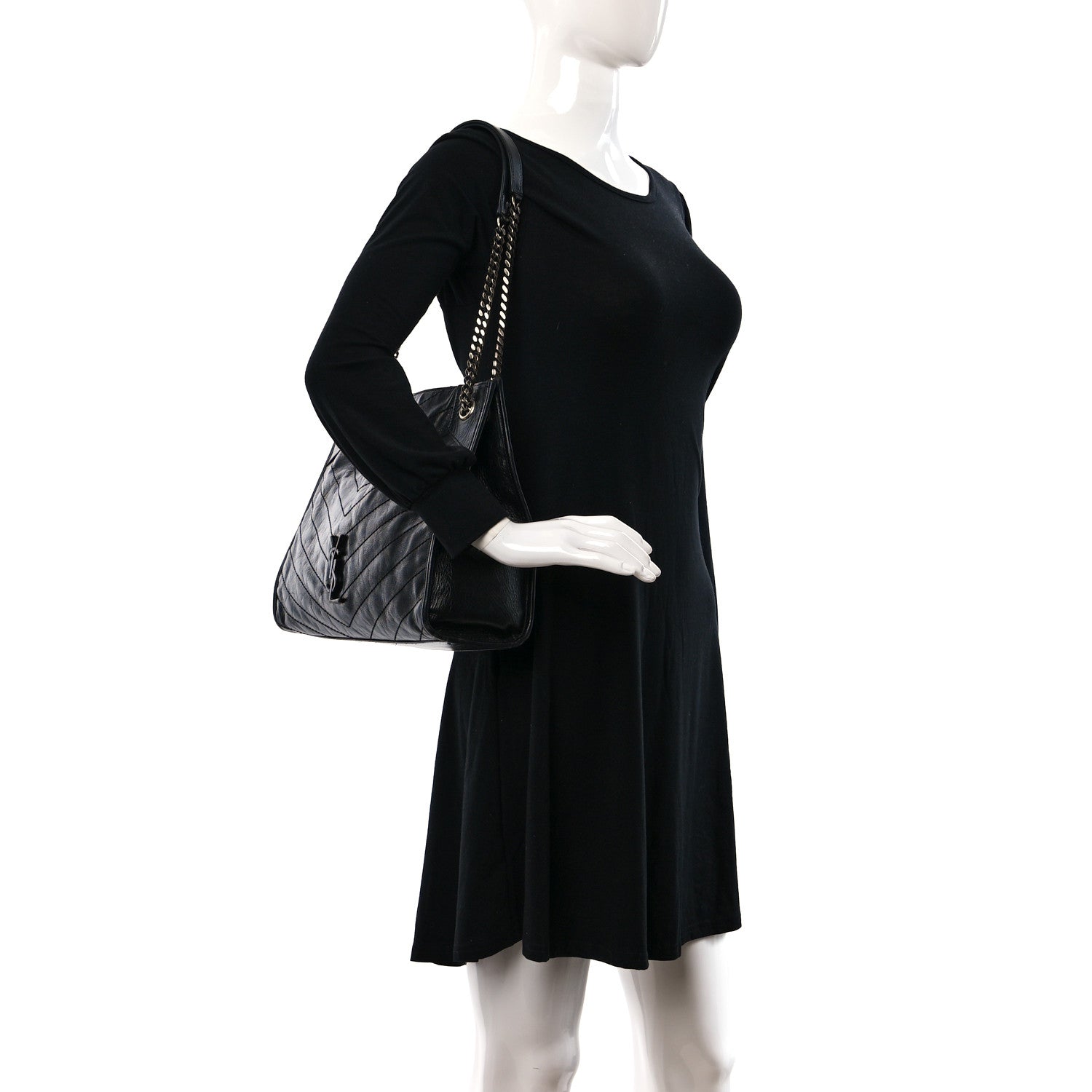Saint Laurent Crinkled Calfskin Matelasse Monogram Medium Niki Shopper Tote Black 2 of 10