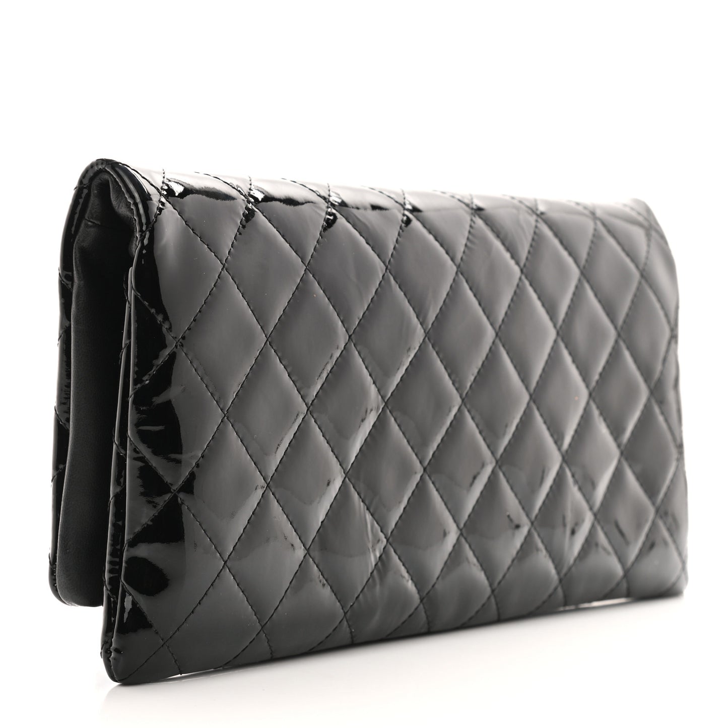 Patent Calfskin Quilted Beauty CC Clutch Black