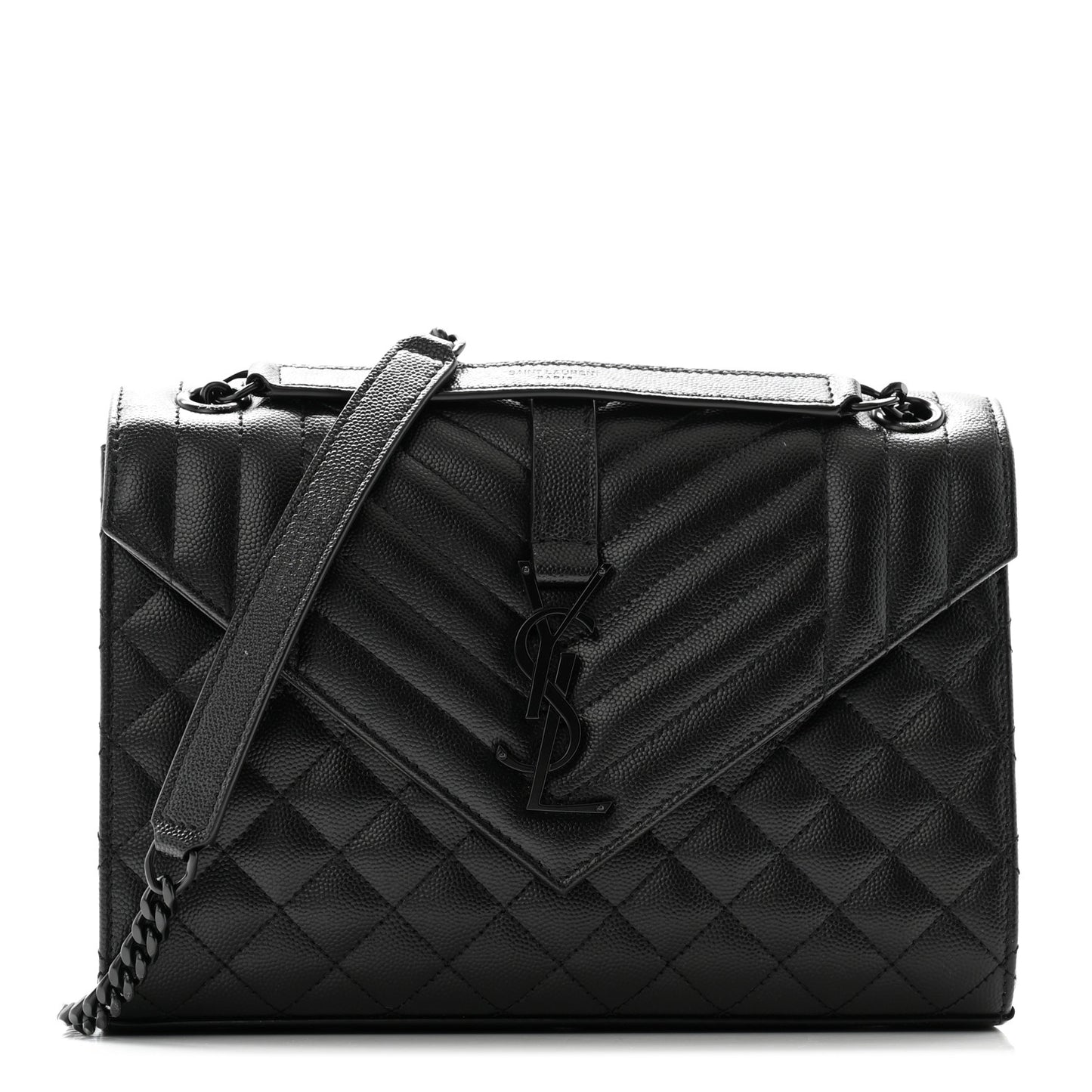 Grain De Poudre Textured Mixed Matelasse Triquilt Medium Monogram Monochrome Satchel Black