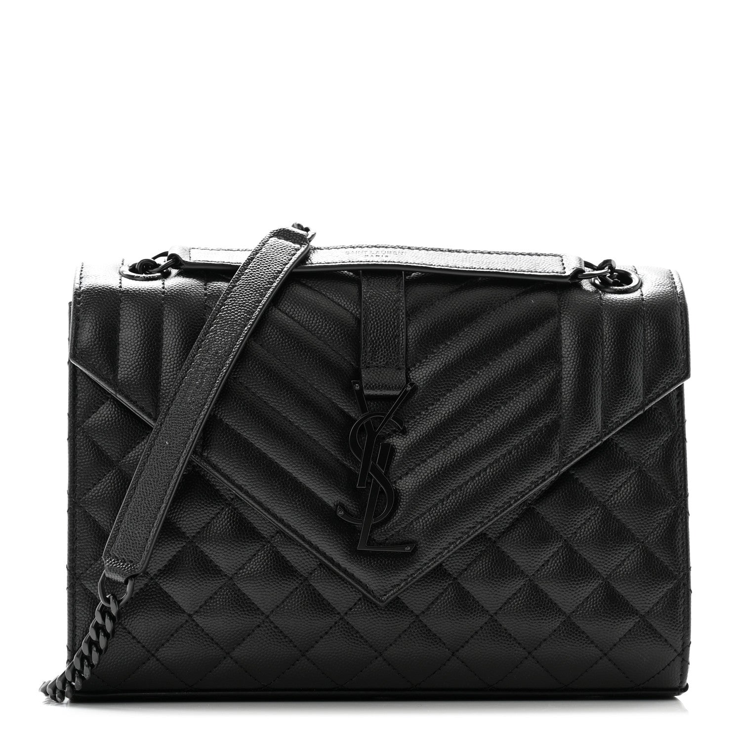 Saint Laurent Grain De Poudre Textured Mixed Matelasse Triquilt Medium Monogram Monochrome Satchel Black 1 of 11