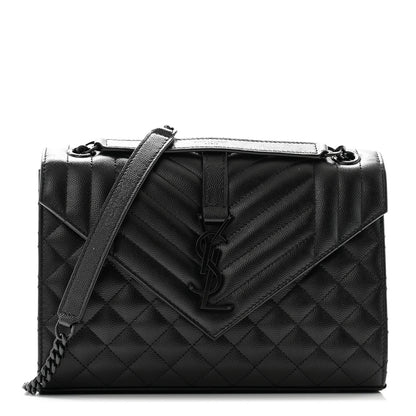 Saint Laurent Grain De Poudre Textured Mixed Matelasse Triquilt Medium Monogram Monochrome Satchel Black 1 of 11