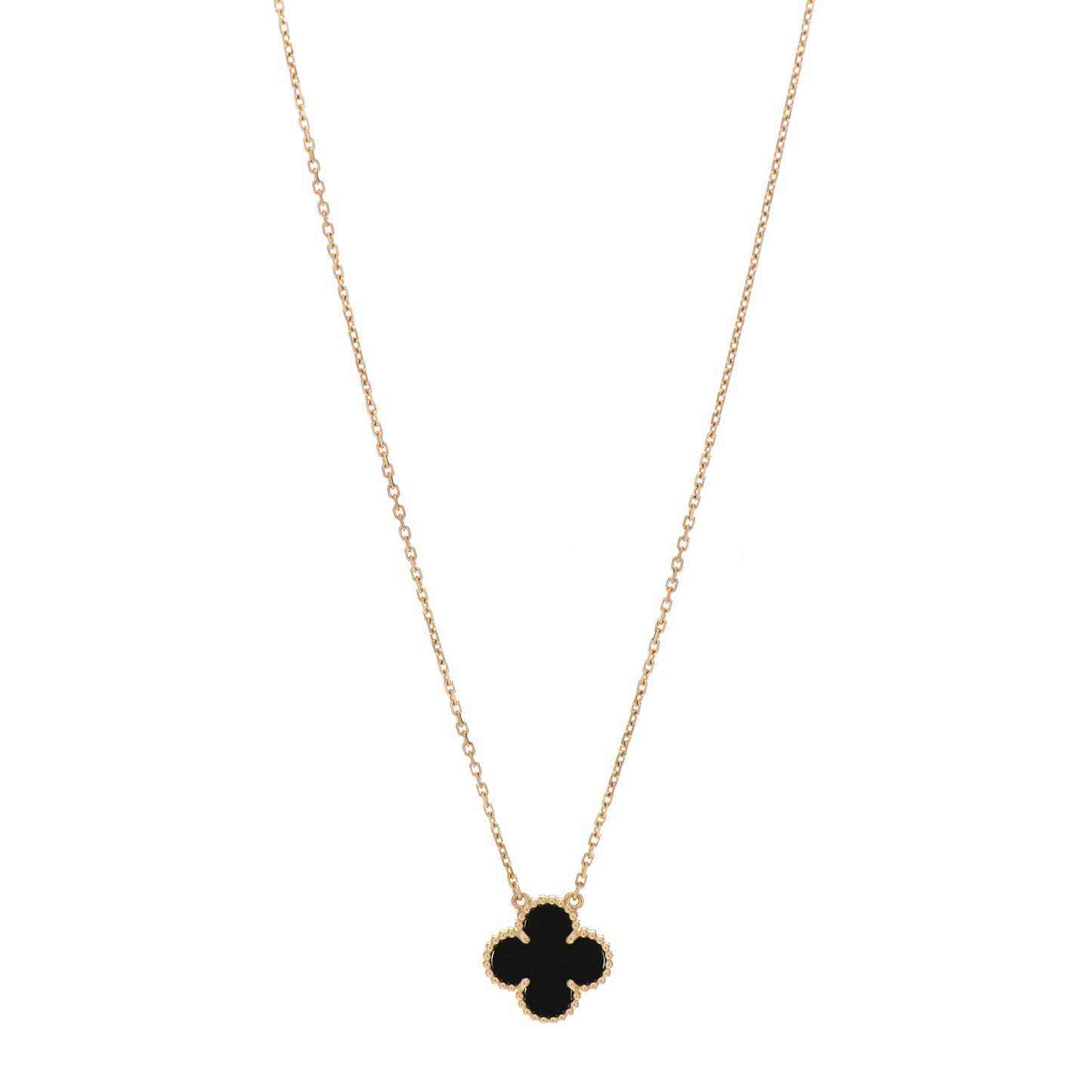 18K Yellow Gold Black Onyx Vintage Alhambra Pendant Necklace