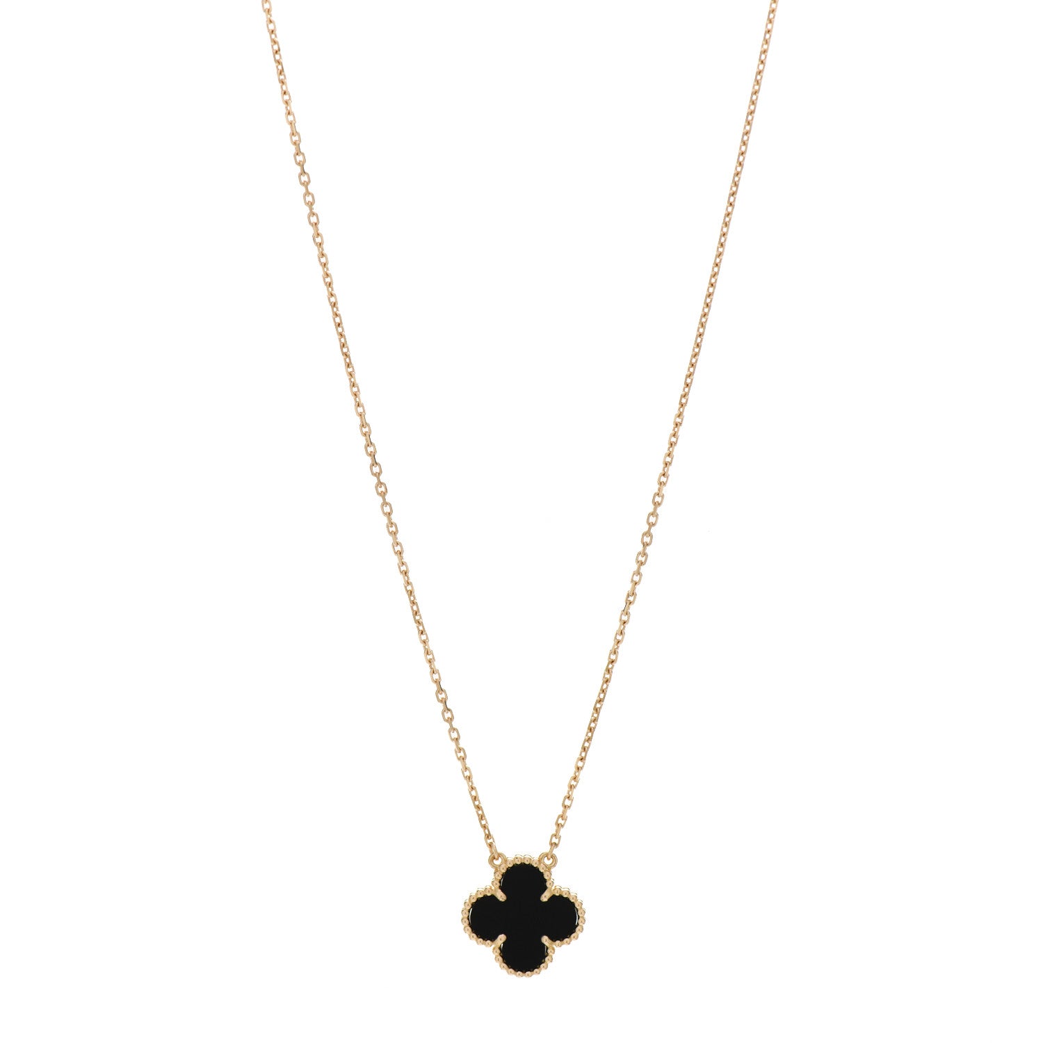 Van Cleef & Arpels 18K Yellow Gold Black Onyx Vintage Alhambra Pendant Necklace 1 of 6