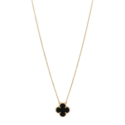 Van Cleef & Arpels 18K Yellow Gold Black Onyx Vintage Alhambra Pendant Necklace 1 of 6
