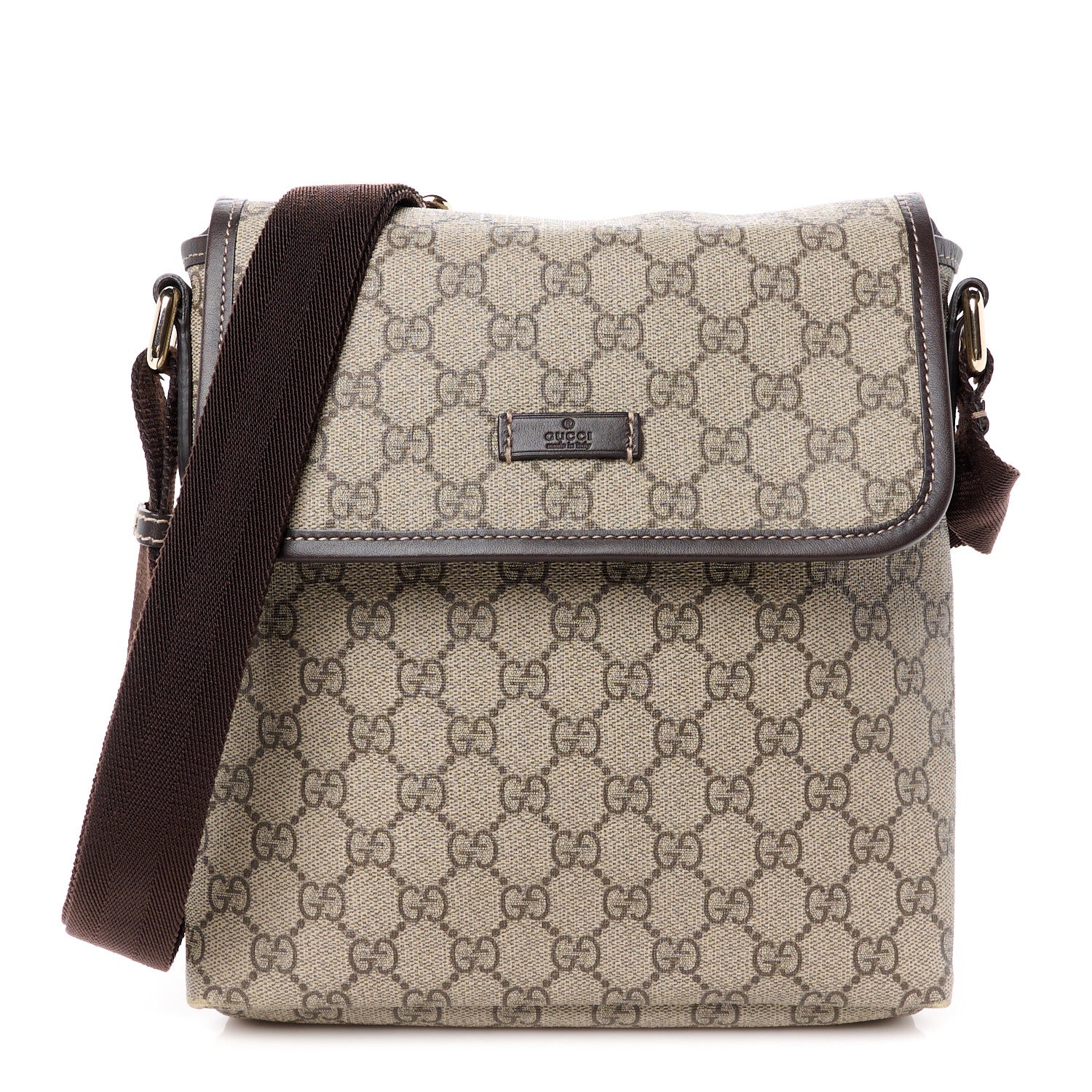 Gucci GG Plus Monogram Small Flap Messenger Bag Beige Dark Brown 1 of 12