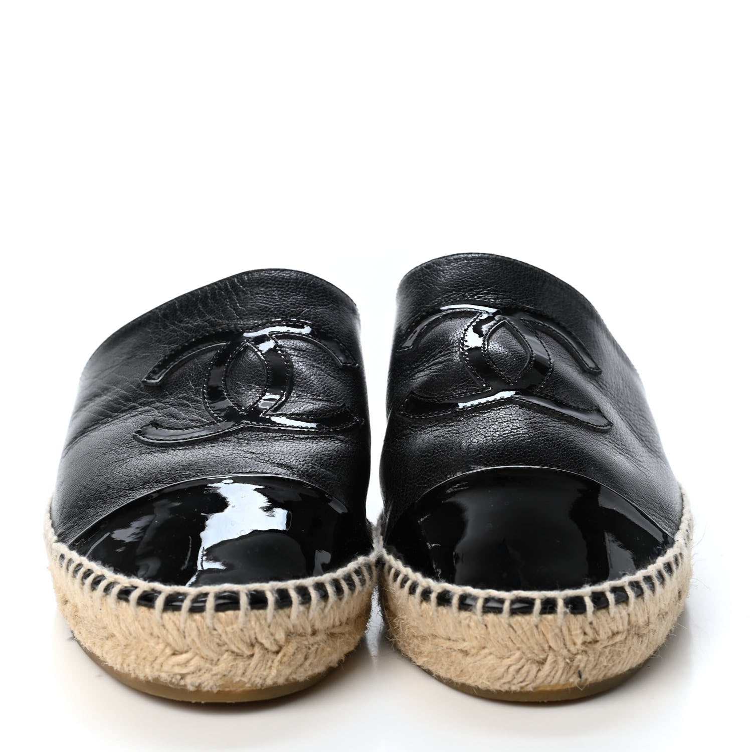 Chanel Iridescent Goatskin Patent CC Espadrille Mules 37 Black 2 of 4
