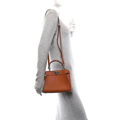 Fendi Cuoio Romano Snakeskin Selleria Mini Peekaboo Iconic Satchel Cappuccino 3 of 11