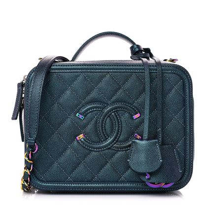 Chanel Iridescent Caviar Quilted Medium CC Filigree Vanity Case Dark Turquoise 1 of 11