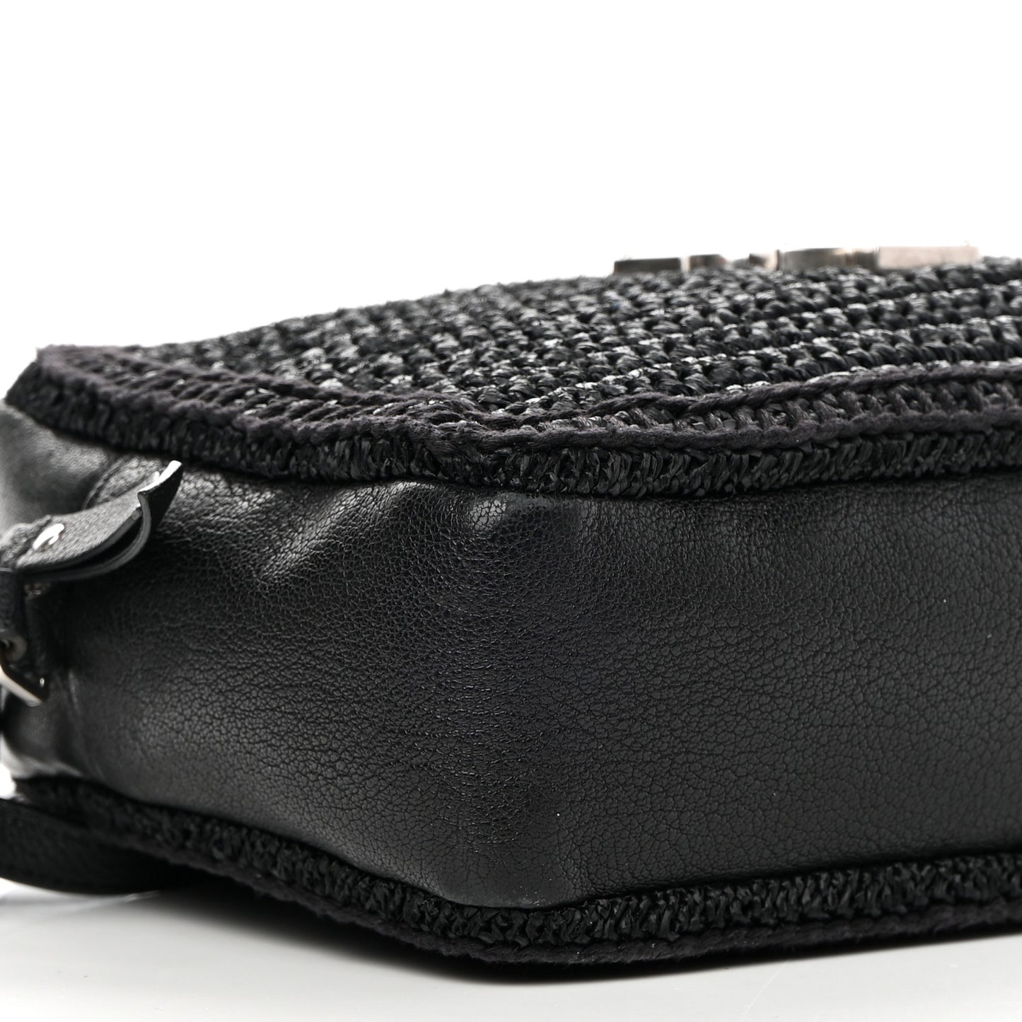 Raffia Canvas Monogram Lou Camera Bag Black