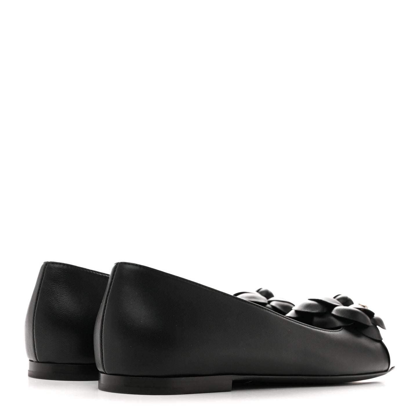 Lambskin Patent Cap Toe Camellia Ballerina Flats 38 Black