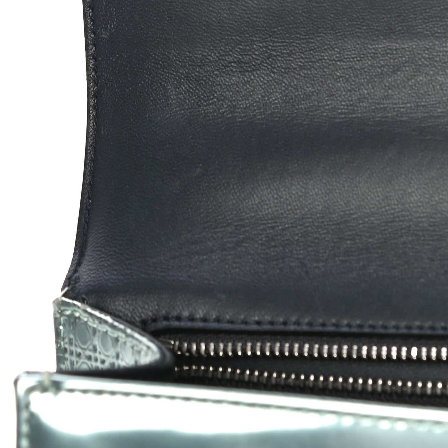 Metallic Patent Micro-Cannage Small Diorama Flap Bag Azur
